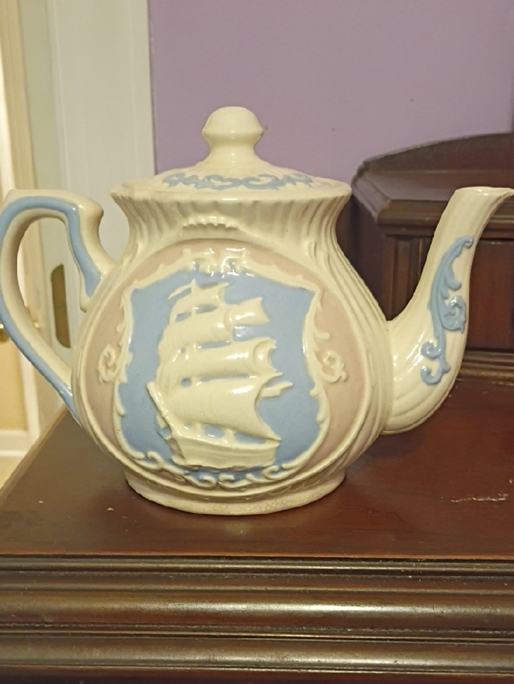Vintage Made In Japan Teapot With A Ship On It